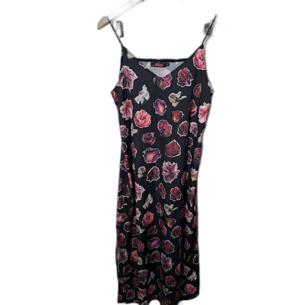 Motel rocks Ebony Maxi Dark Floral Romantic Slip Dress Size Large Black Pink